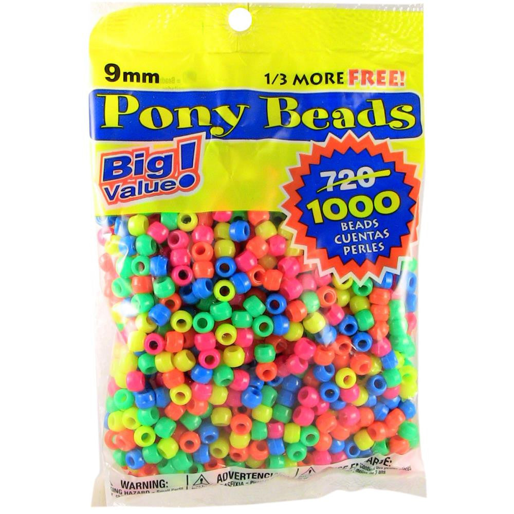 9mm Opaque Multi Color Pony Beads Bulk 1,000 Pieces